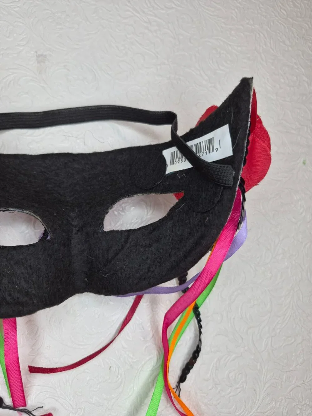 Adult Sequin Floral Halloween Masquerade Costume Mask Red Black Pink Streamers